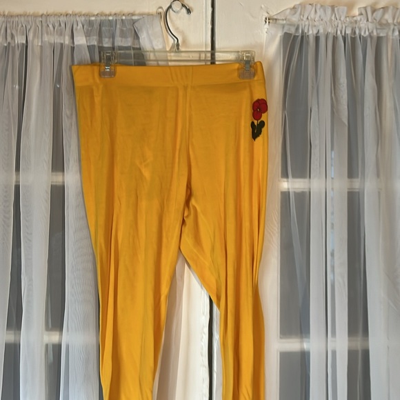 MINI RODINI LEGGINGS WOMEN’S LARGE YELLOW WITH ROSE - Picture 3 of 8
